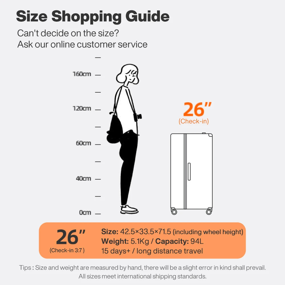 Mixi Large-Capacity Suitcase Trolley Case 26inch Checked in Hardside Rolling Wheels Luggage Wide Handle Travel Suitcases Trunk