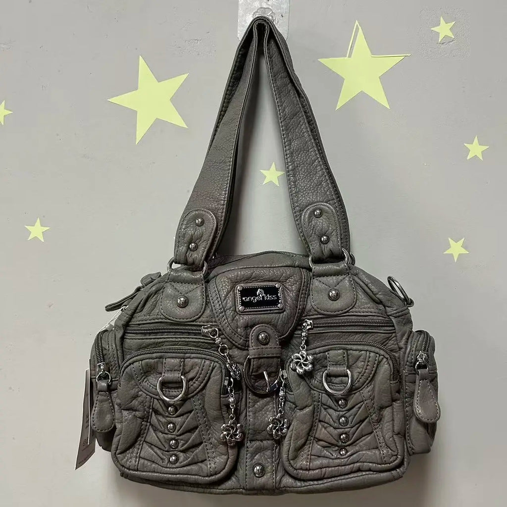 Angel kiss Women Handbags Satchel Top-handle Handbag PU Shoulder Bag Roomy Pocket  Pack Multi-pockets Shoulder Purse Bags