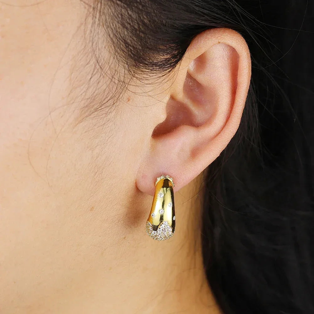 2025 Gold-Plated Waterdrop Earrings | Paved Cubic Zircon Studs for Women