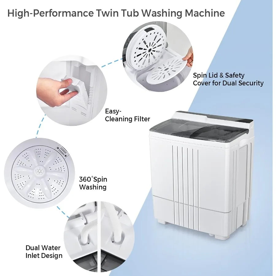 Portable Washing Machine with 21lbs Capacity 14.4lbs Washer and 6.6Lbs Spinner Compact Design Ideal for Apartments and RVs Whit