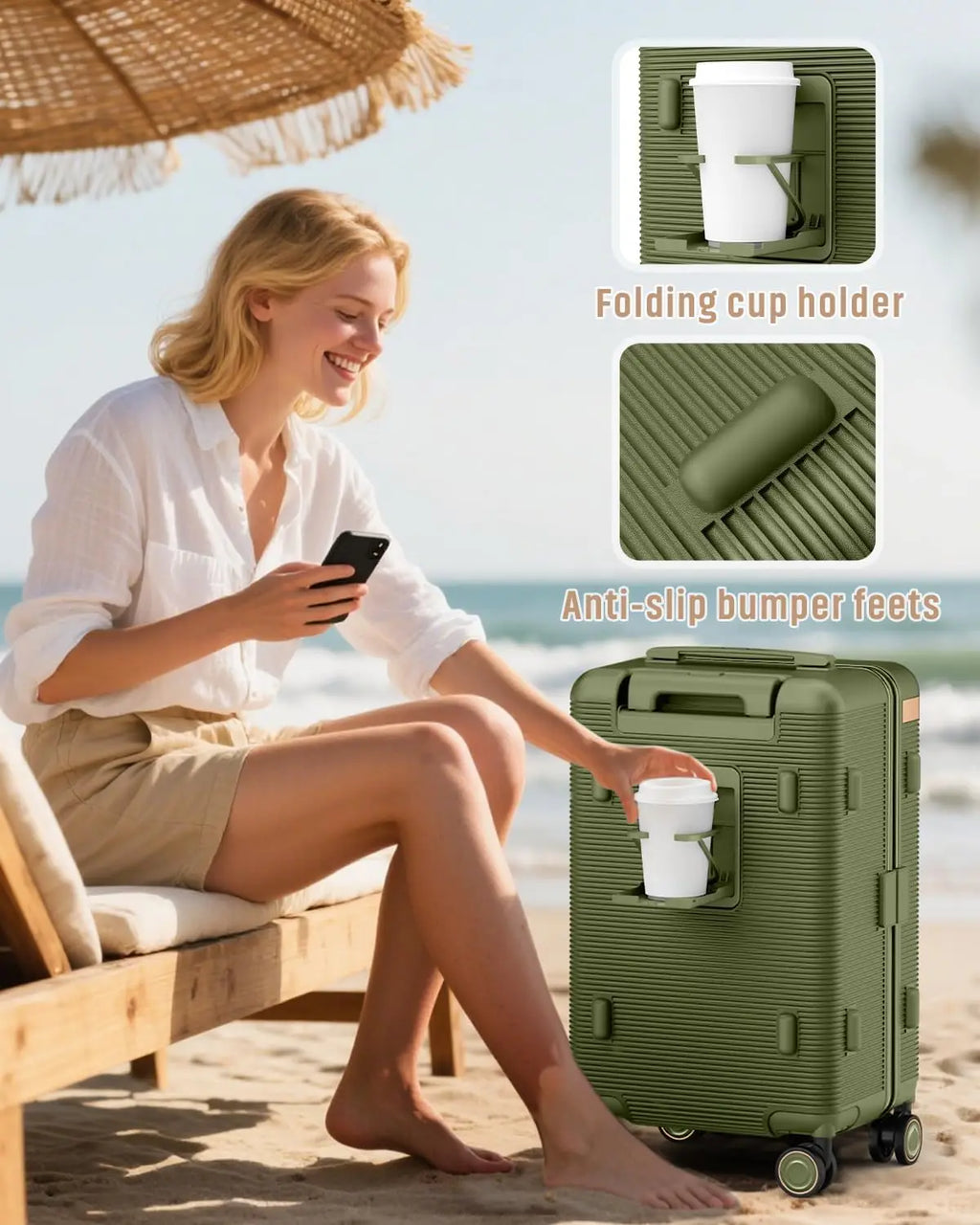 Joyway 22″ Lightweight Hardside Carry-On with Cup Holder, TSA Lock & 360° Spinner Wheels