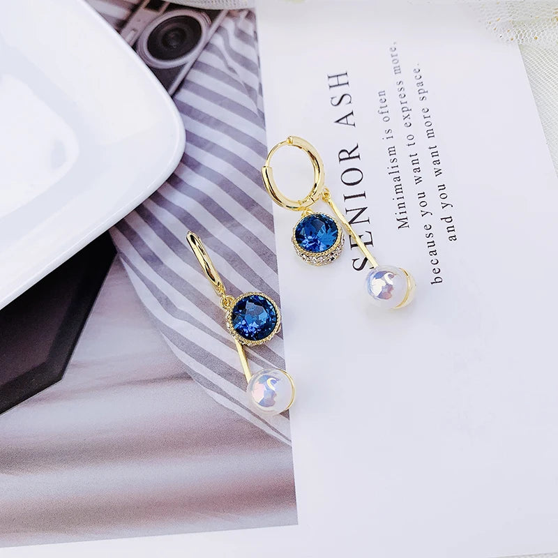 Crystal & Pearl Drop Earrings | Gold-Plated Brass Dangle Jewelry for Women