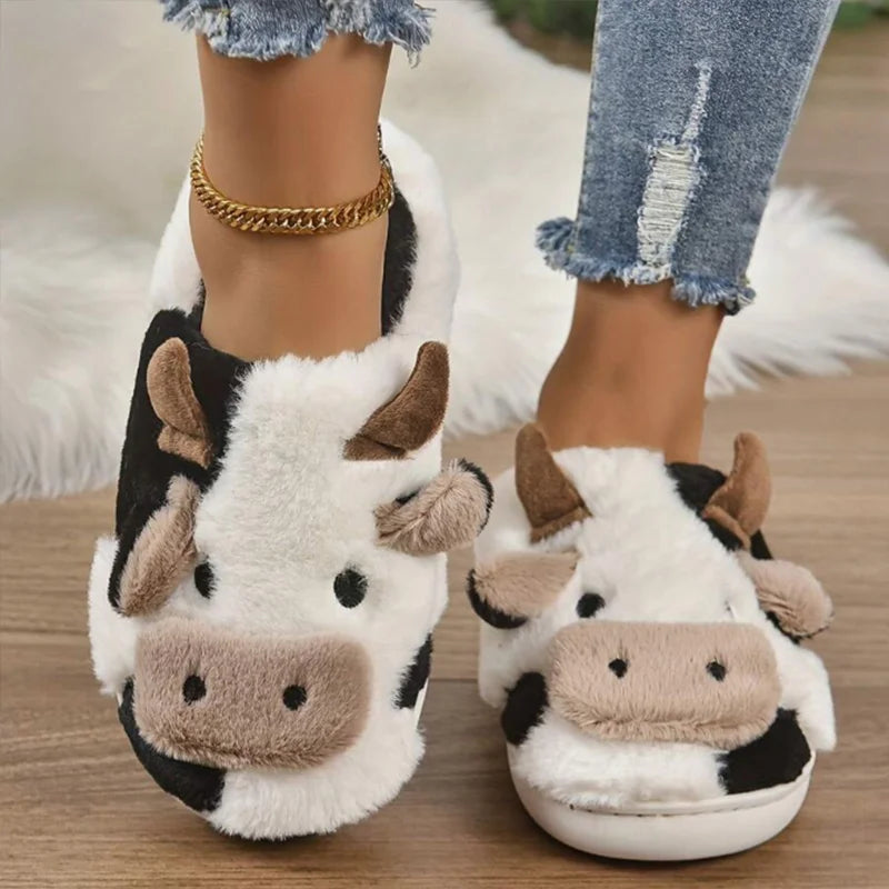Soft Cow Slippers for Women - Cozy Animal-Themed Home Shoes Fluffy Winter Shoes for Women House Slippers