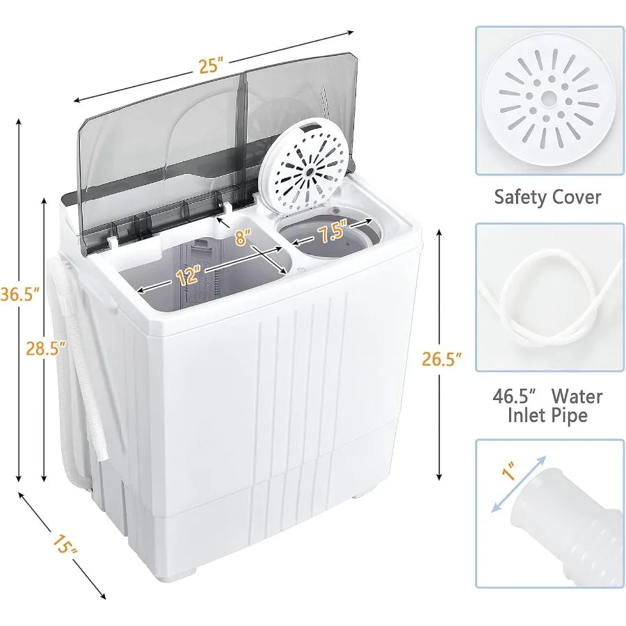 Portable Washing Machine with 21lbs Capacity 14.4lbs Washer and 6.6Lbs Spinner Compact Design Ideal for Apartments and RVs Whit