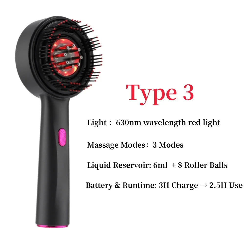 Electric Scalp Massager Comb with Serum/Oil Applicator – Red Light + Microcurrent Support, 8-Nozzle Even Dispersion, 72 Silicone Tips, IPX7 Head, USB-C, For Fuller-Looking Hair & Scalp Care