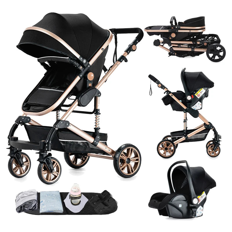 Baby Stroller 3-in-1 Travel System Carriages for Newborns Pushichair Car Seat Stroller High Landscape Lightweight Baby Prams
