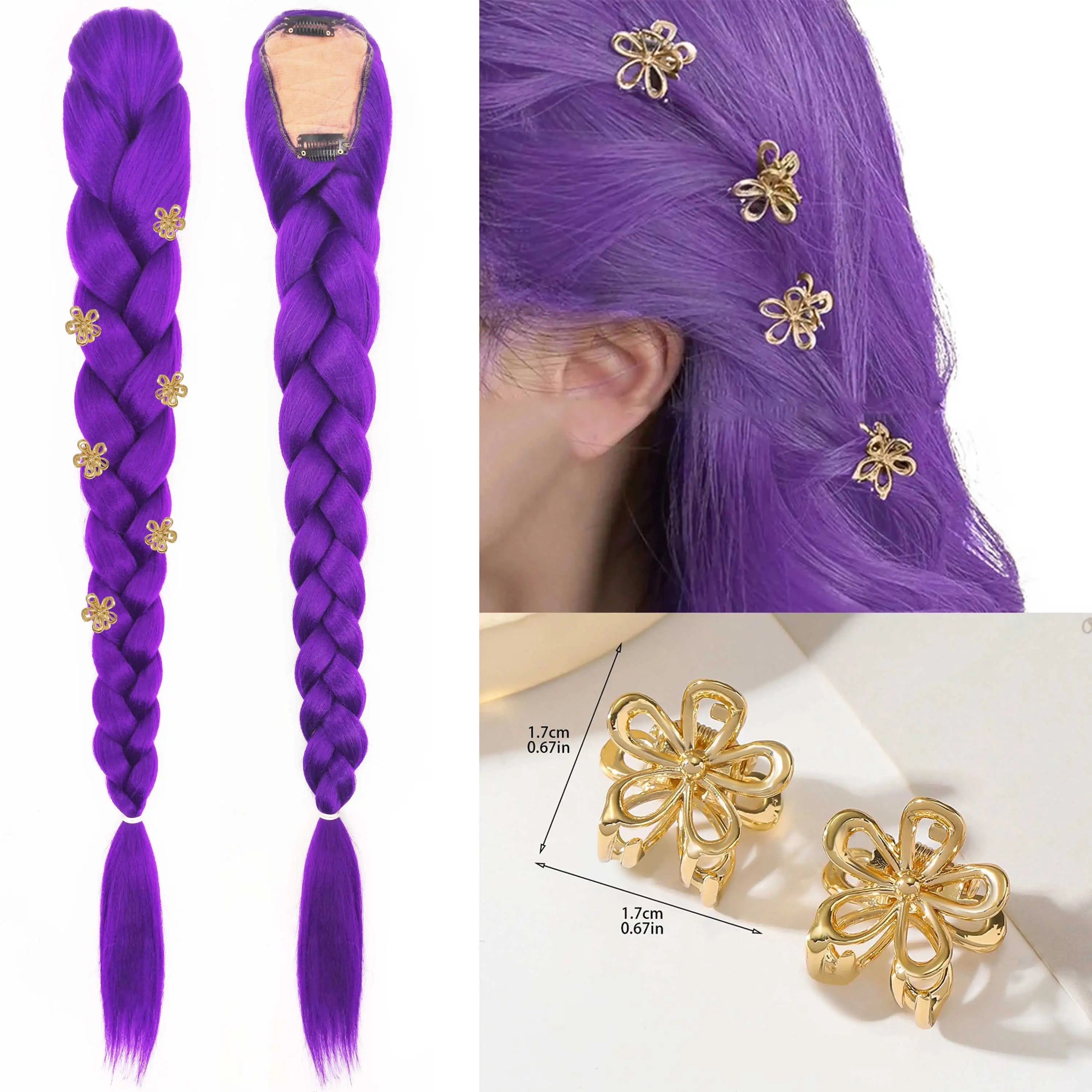 Ru mi Synthetic Braids Purple Hair Ponytail Costume Hairstyle 26inch Long Ponytail with Clips for Kids Girls Halloween Christmas