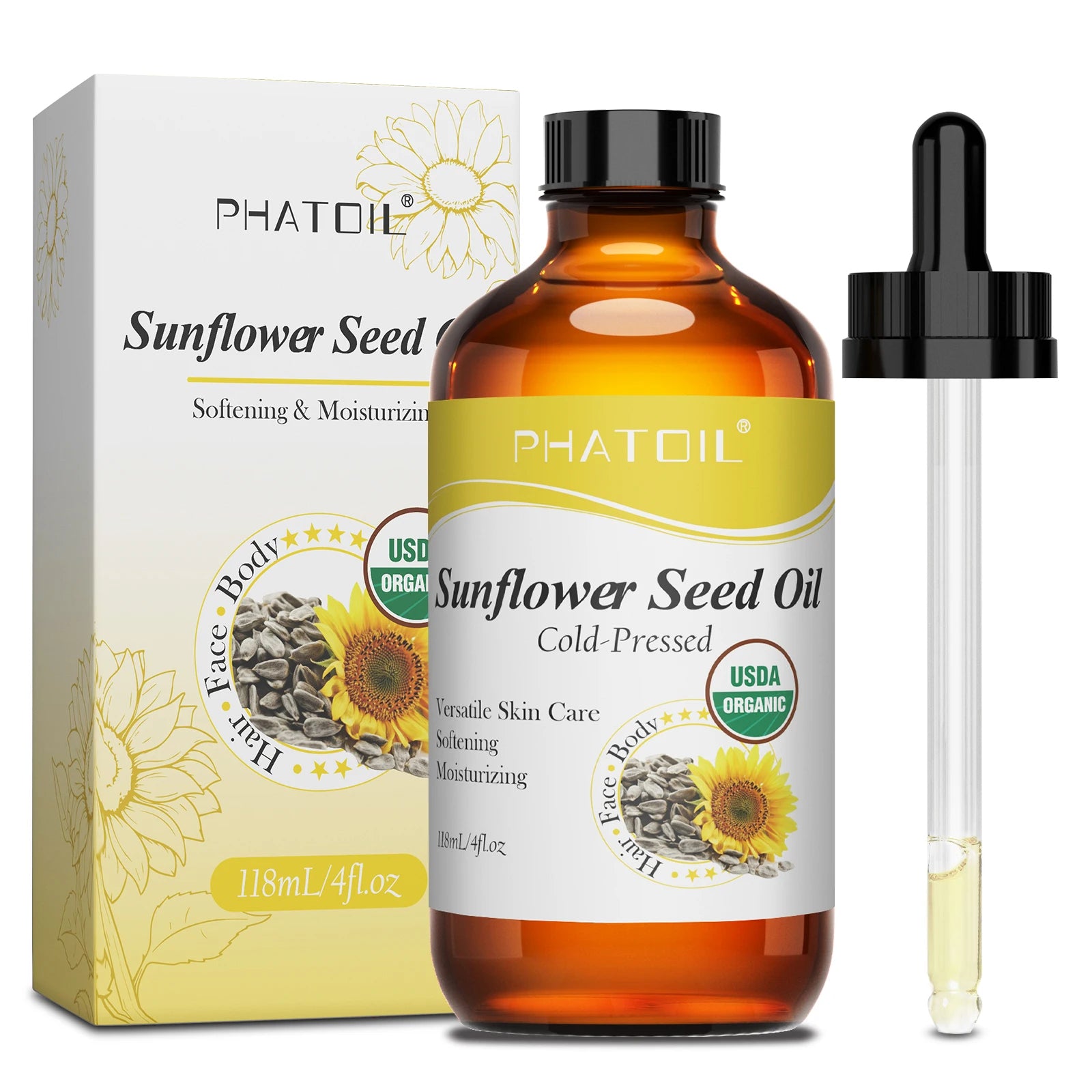 PHATOIL 118ml Organic Face Oil Natural Cold Pressed USDA Carrier Oils- Castor Oil,Jojoba,Moroccan Argan Oil,Rosehip Seed Oil