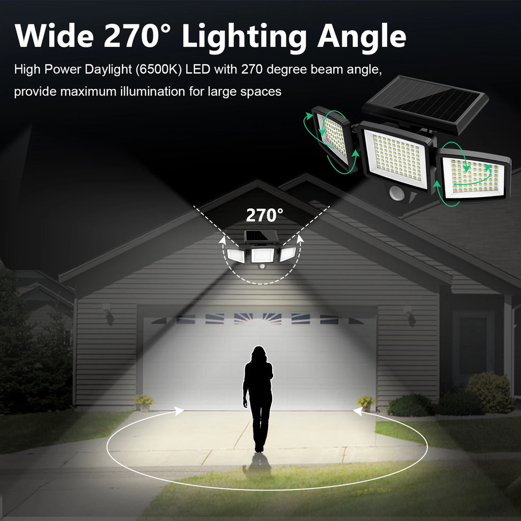 SZRSTH 3-Head Solar Motion Sensor Light | Remote Control, 3 Modes