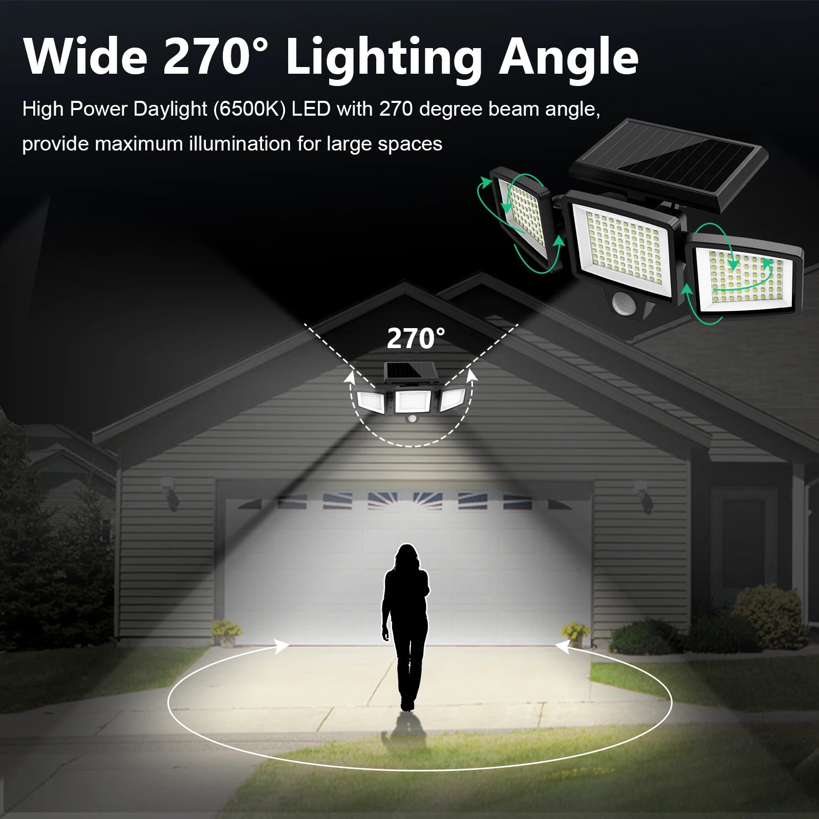 SZRSTH 3-Head Solar Motion Sensor Light | Remote Control, 3 Modes
