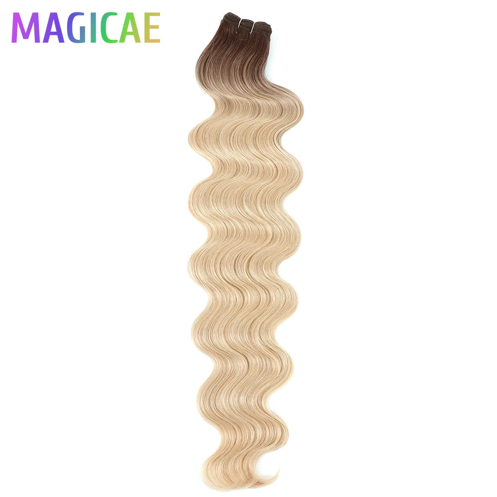 Magicae 200g/Pc Chocolate Ombre Brown Orange Blond 27/613 Grey High Temperature Synthetic Hair Extension 30Inch Body Wave Bundle