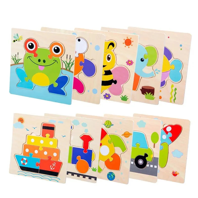 Wooden 3D Puzzles Tangram Shapes Learning Educational Cartoon Animal Intelligence Jigsaw Toys For Children Gift