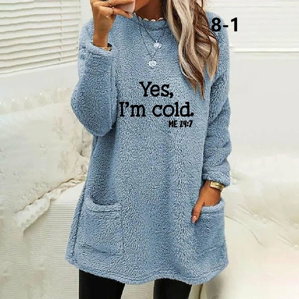 Plus-size European and American cross-border  autumn and winter new casual print pocket plush sweatshirt