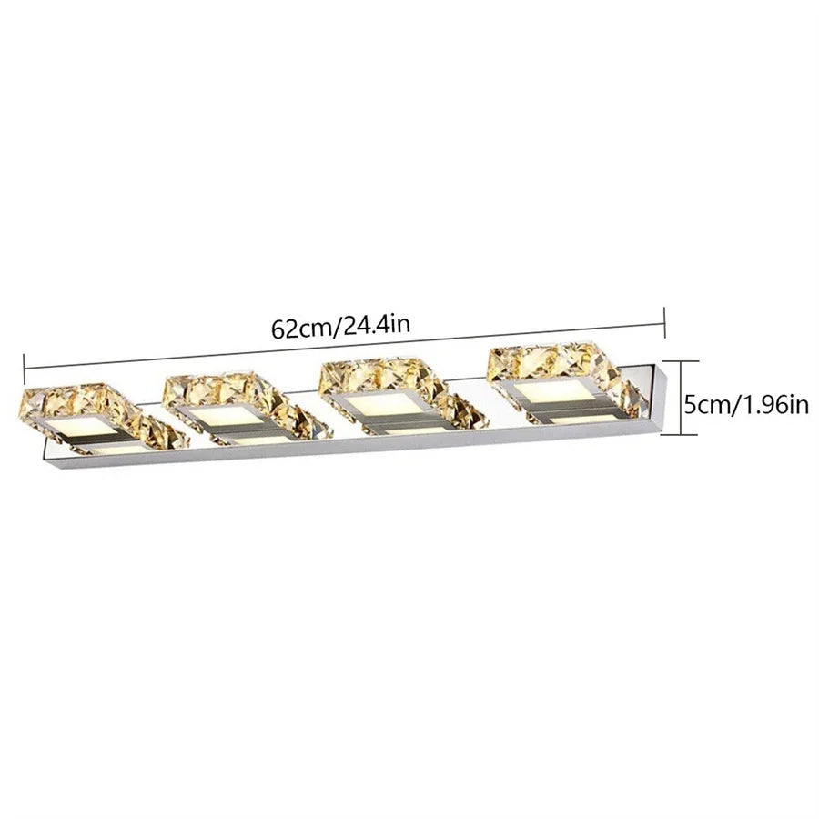4-Light LED Crystal Vanity Mirror Lamp | Gold Bathroom Wall Light