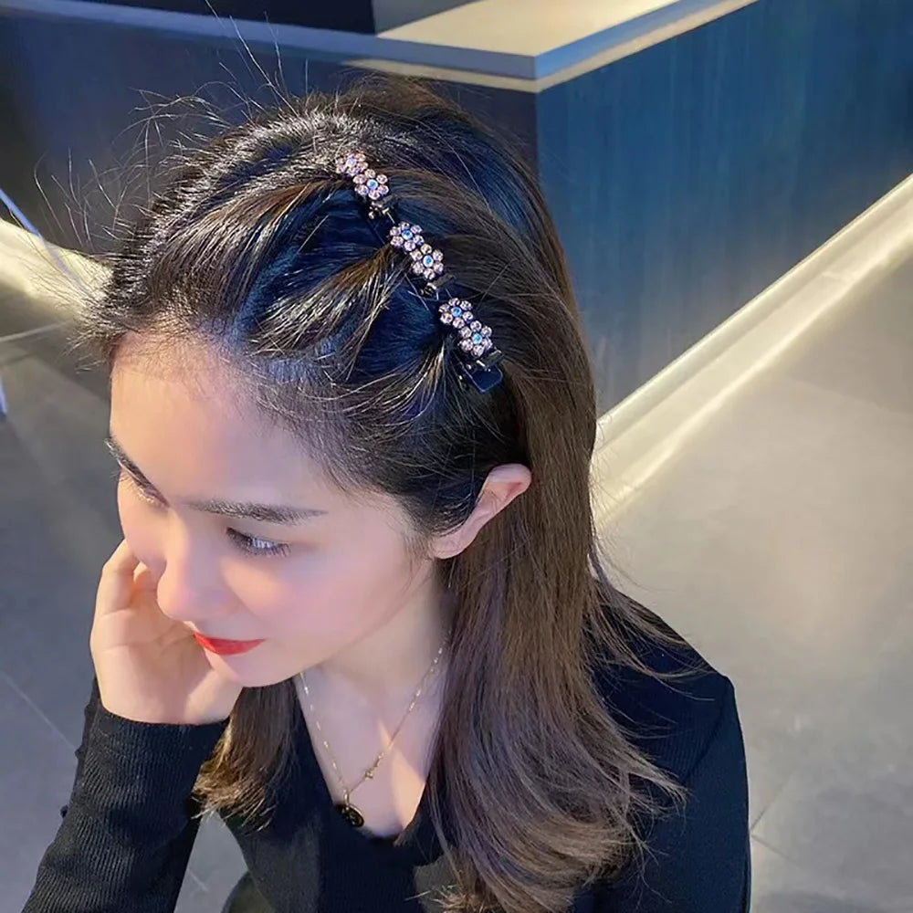 New Fashion Sparkling Crystal Stone Braided Hair Clips 6 Flower Hair Accessory For Women Girls