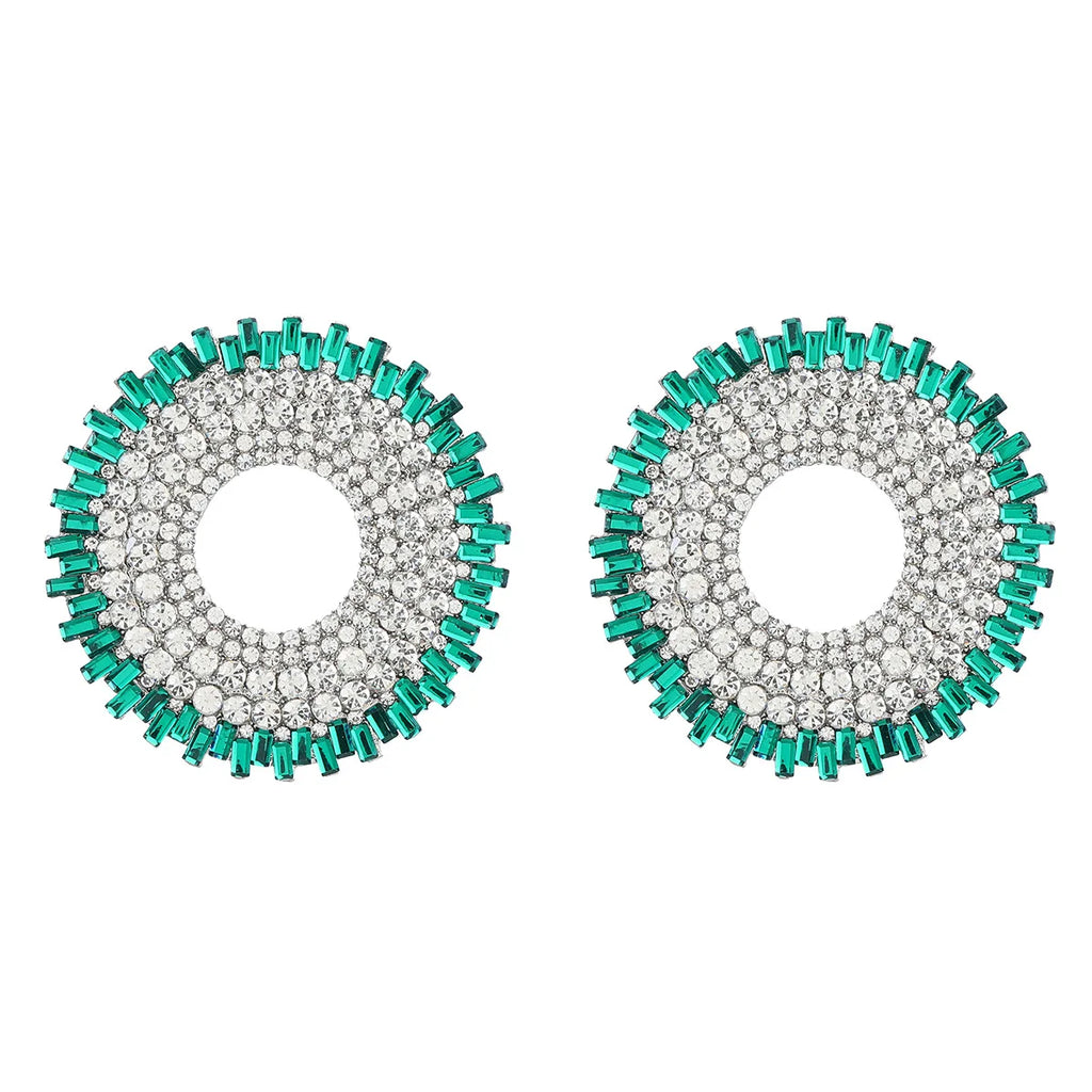 Big Round Rhinestone Dangle Earrings | Shiny Alloy Statement Jewelry for Women