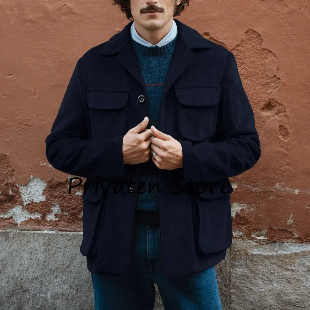 Men’s Corduroy Jacket — Single-Breasted Casual Coat (Spring/Autumn)