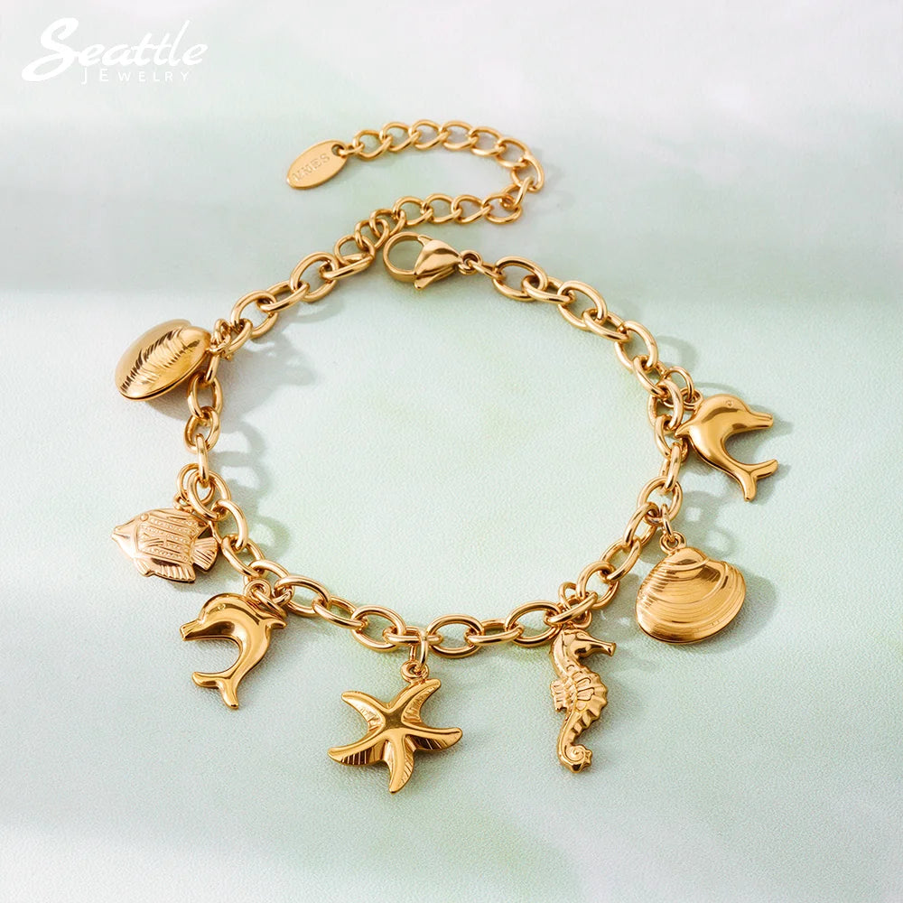 18K Gold-Plated Starfish Dolphin Shell Bracelet | 316 Stainless Steel Women’s Trend Jewelry 2025
