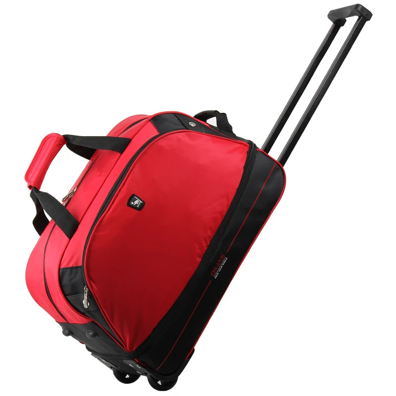 OIWAS Men Trolley Duffle Bag 56L Water-Repellent Foldable Rolling Suitcase Hand Luggage With Wheels Carry-On Bags Expansion Pack