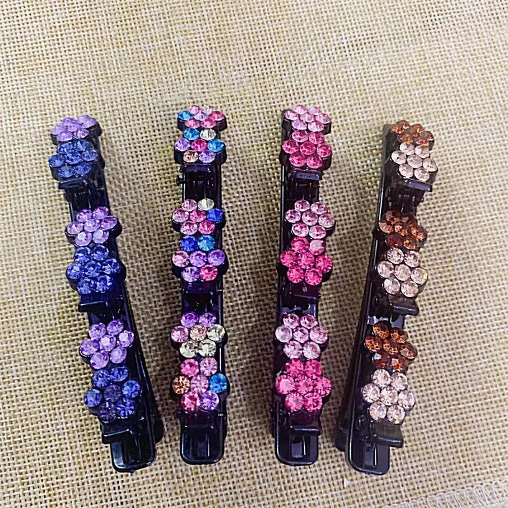 New Fashion Sparkling Crystal Stone Braided Hair Clips 6 Flower Hair Accessory For Women Girls