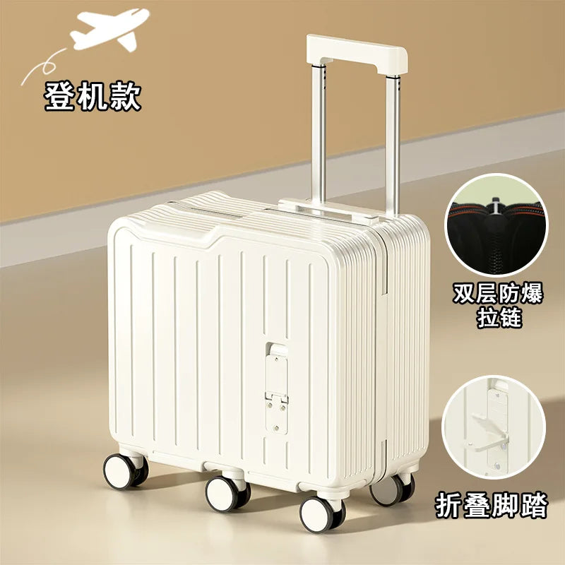 2024 Newest Design Children Luggage Sitting and Riding Mini 20 Inch Travel Boarding Suitcase Six Wheels With Folding Foot Pedal