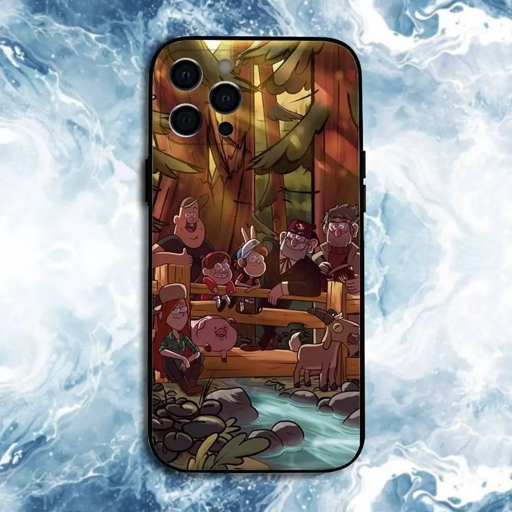 Gravity Falls  Phone Case For iPhone 16,15,14,13,12,11 Plus,Pro Max, Soft Silicone Black Cover