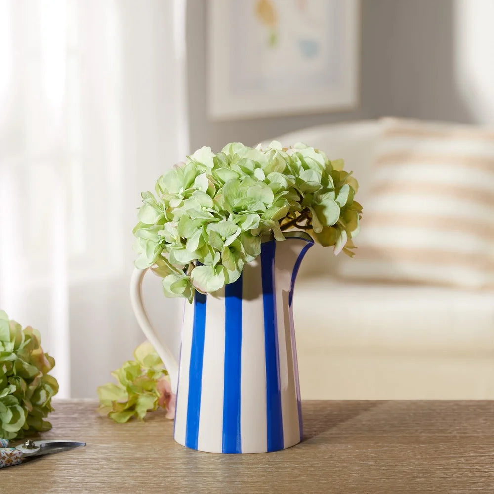 Handcrafted Ceramic Blue Stripe Pitcher Vase – Elegant Home Decor