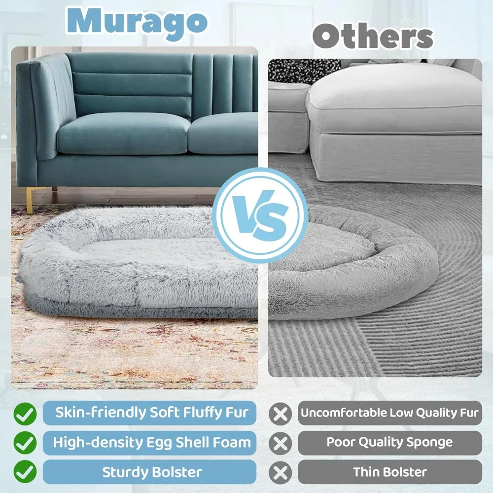 adult-sized orthopedic dog bed, 46x10x76, removable cover, light grey