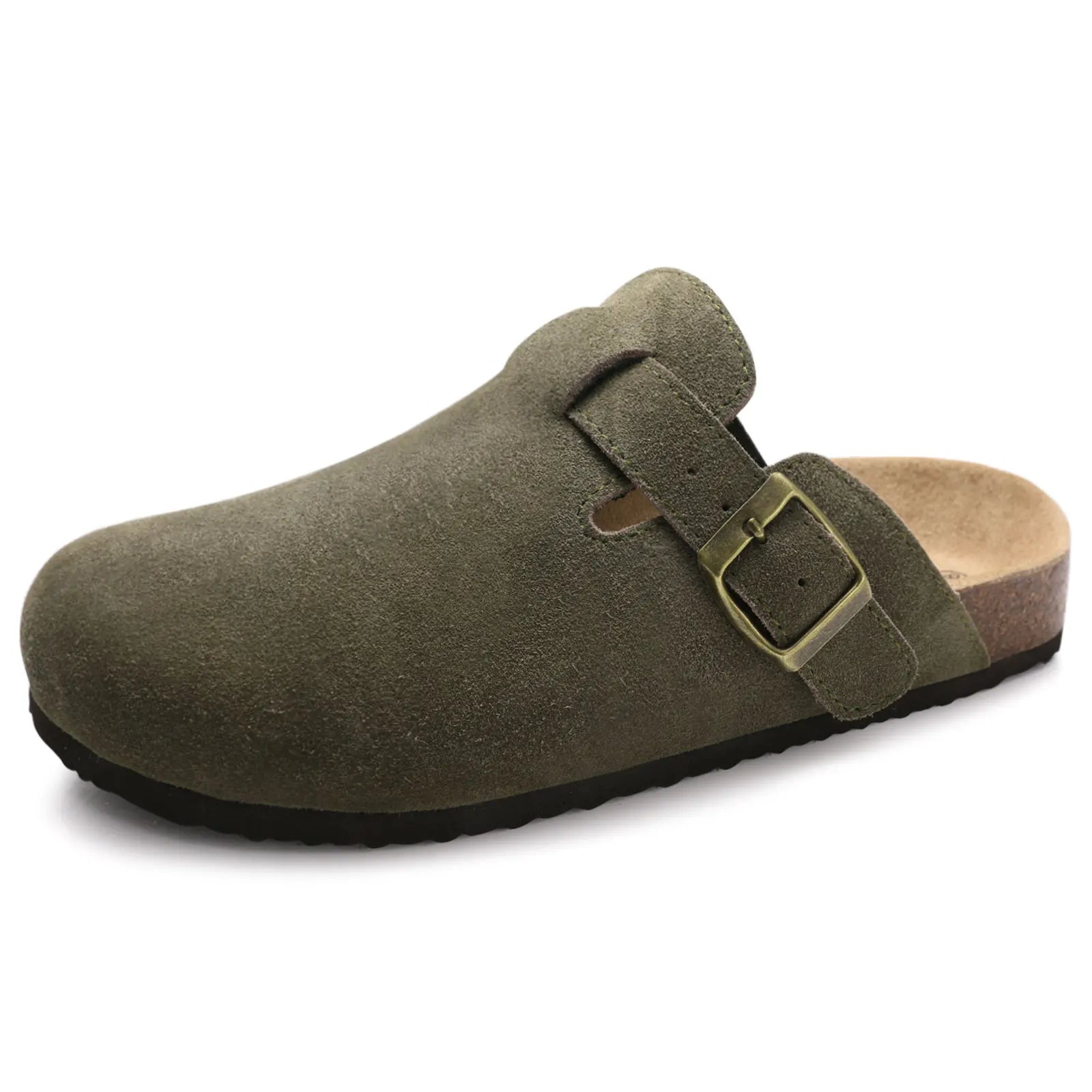 Comwarm Fashion Women's Suede Mules Slippers Men Clogs Cork Insole Sandals With Arch Support Outdoor Beach Slides Home Shoes