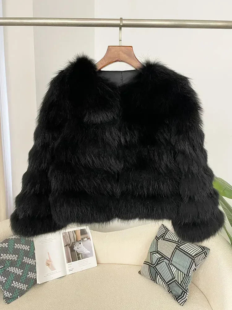 OFTBUY 2024 Winter Real Natural Raccoon Fox Fur Women Coat Short Leather Thickened Warm Jacket Elegant Fashionable Overcoats