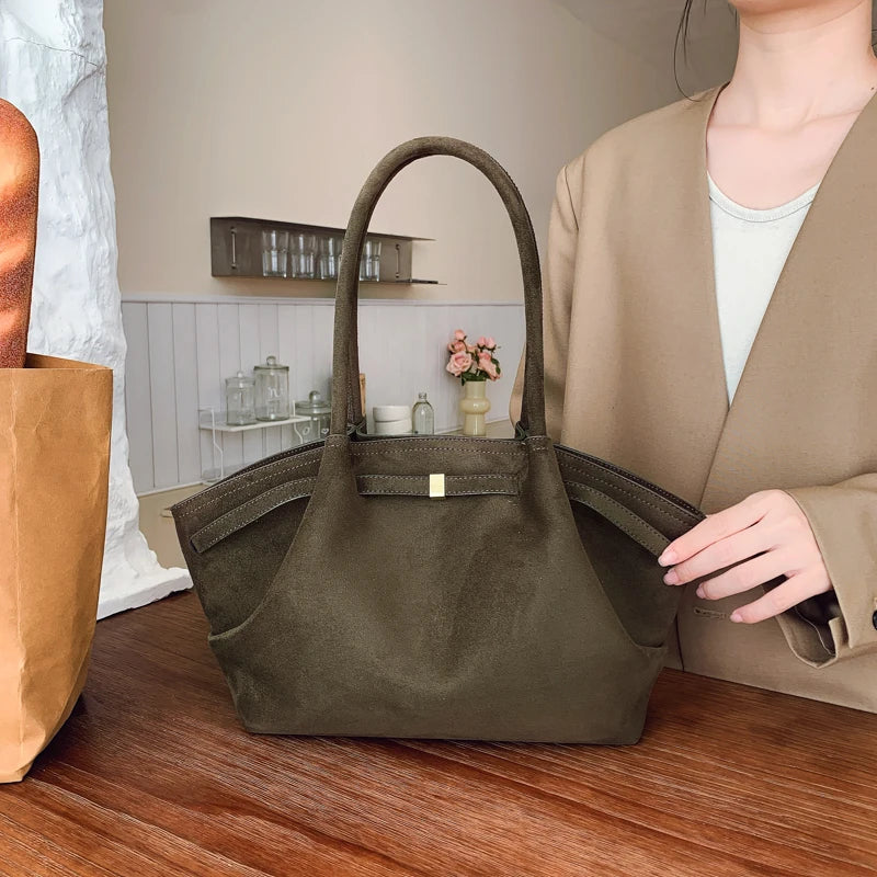 2025 Women Suede Tote Bag with Inner Pocket Underarm Bag Large Capacity Solid Color Satchel Bags for Work Travel Purses Handbags