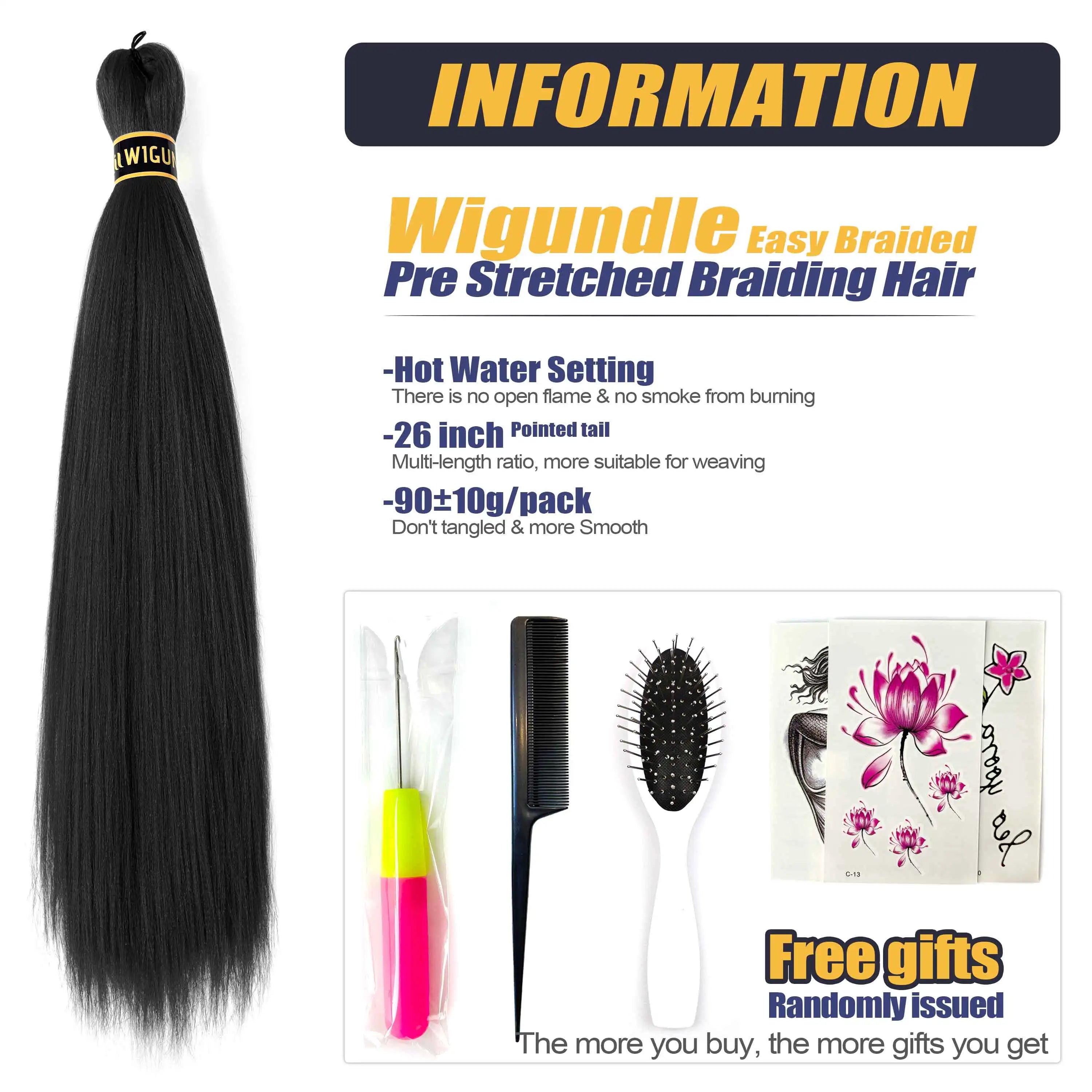 EZ Pre-stretched Braiding Hair Ombre Professional Easy Crochet Braid Hair 26 Inch 90g Hot Water Setting Synthetic Crochet Hair