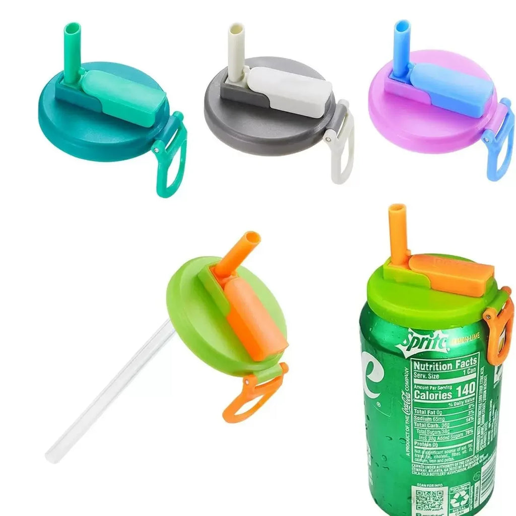 Silicone Straws Soda Can CoverReusable Can Lid, Airtight Plastic Cover for 12oz Soda Cans & Beer Cans, Leak-Proof Snap-On Seal,