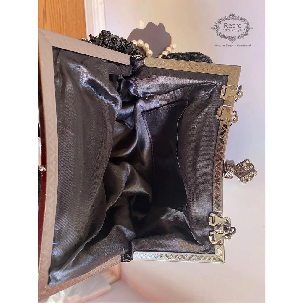 Lost in Vintage Clutch Handbag Beaded and Sequin Kiss-lock Closurer Shoulder Bag Crossbody Detachable ChainProm Evening Party