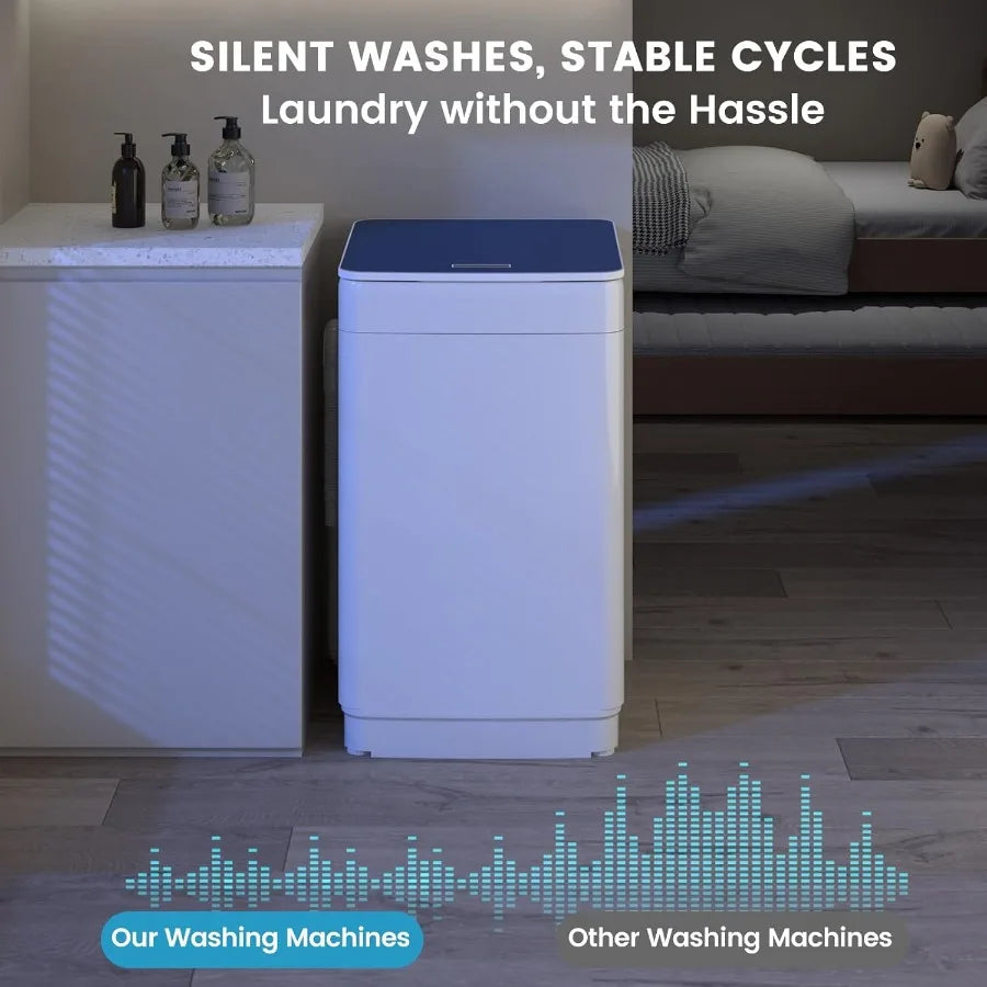 18Lbs Portable Full Automatic Washing Machine Compact Laundry Washer with 7 Wash Programs Builtin Drain Pump LED Display Washer