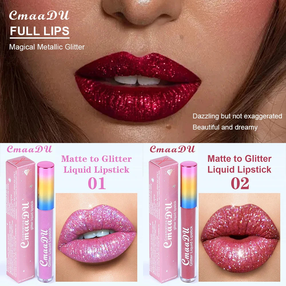 Pearlescent Shimmer Lip Gloss Lipstick Glitter Plumping Waterproof High Shine Lightweight Coral Metallic Y2K Daily Party Makeup