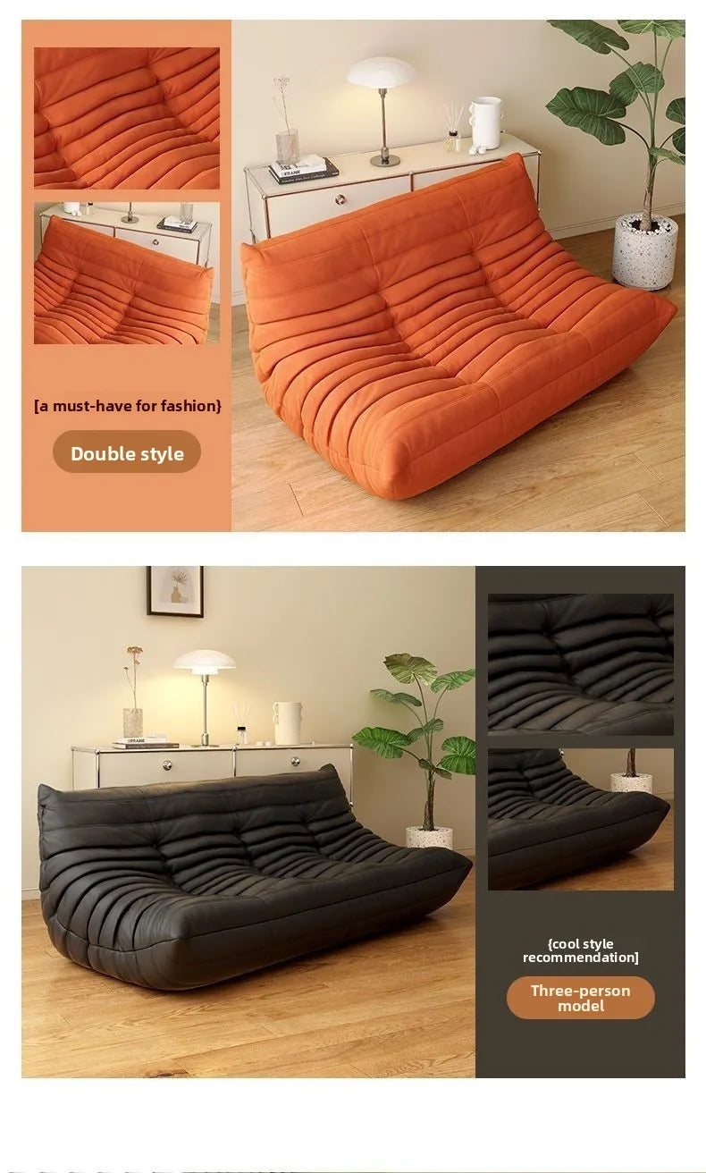 Double Caterpillar Suede Sofa Small Apartment Trendy Bedroom Single Lounging Area Lazy Living Room Tatami Inspired Cozy Design