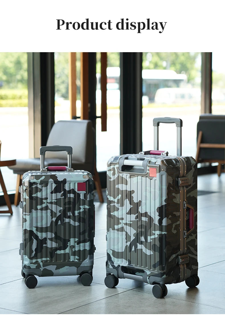 Suitcase Wide Handle Travel Suitcase Men 20 24 26 Carry-On Luggage Women PC Aluminum Frame Trolley Case