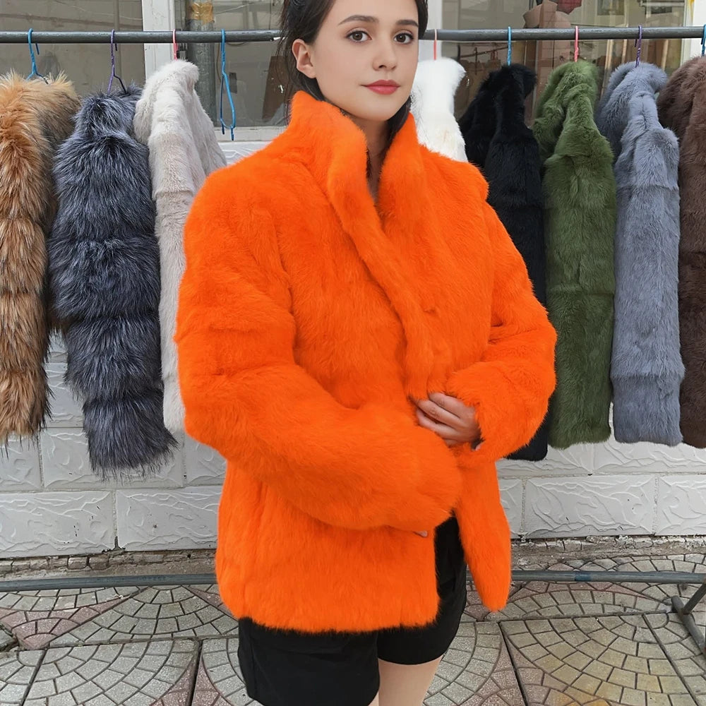 Natural Rabbit Fur Coat Women Winter Jacket Real Leather And Fur Bolero Women's Clothing Female Outerwears With 2025 Black Cold