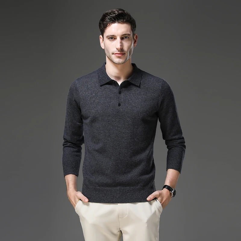 Top Grade Anti-Pilling New Fashion Men Knit Pullover Turndown Collar Autum Winter Slim Fit Warm Sweater Business Casual Jumper