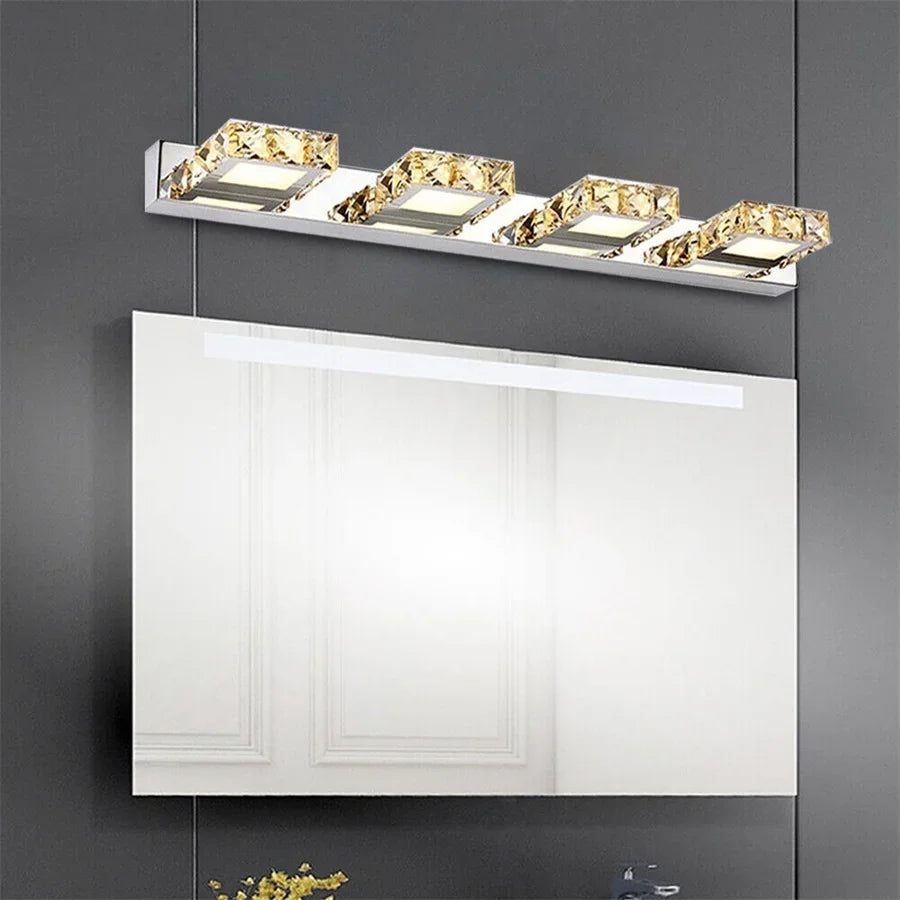 4-Light LED Crystal Vanity Mirror Lamp | Gold Bathroom Wall Light