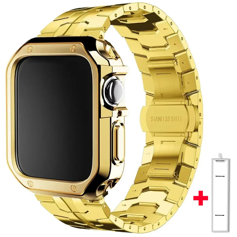 Jaytop Stainless Steel Watch Band + Case for Apple Watch (Ultra / Series 10–4 & SE) — Butterfly Buckle