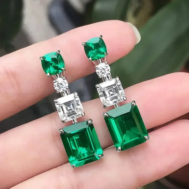 Green Crystal Drop Earrings | Elegant Zirconia Luxury Jewelry for Women