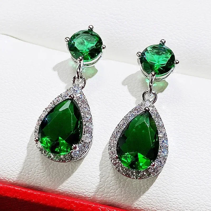 Green Crystal Drop Earrings | Elegant Zirconia Luxury Jewelry for Women