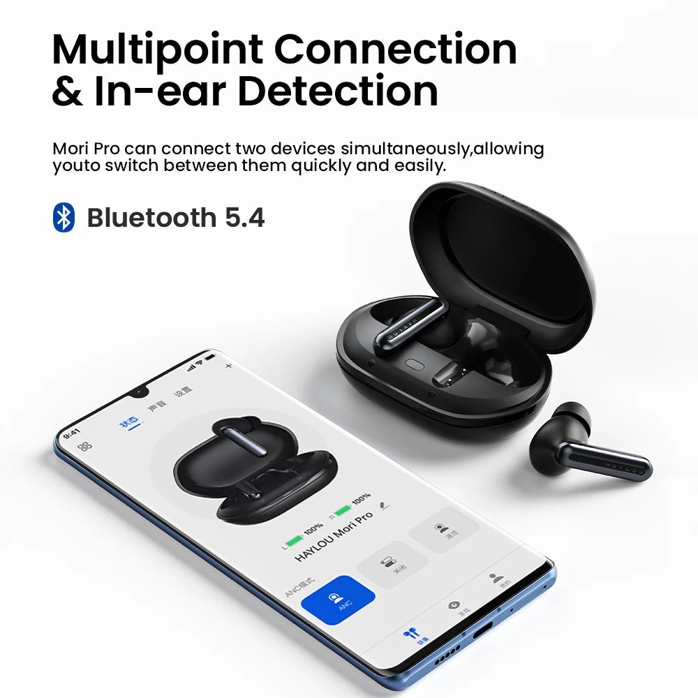 HAYLOU Mori Pro Bluetooth 5.4 Earphones | -43dB Hybrid ANC | 6-Mic AI Noise Cancellation | 35H Battery Life