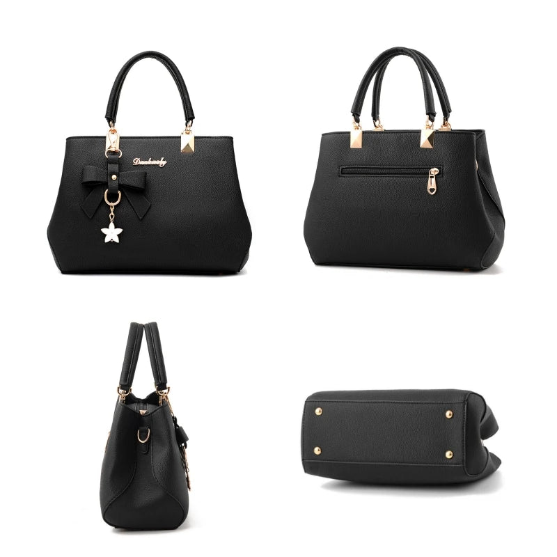 Fashion Solid Color With Bow One Shoulder Bag Portable Bandolera Casual Satchel Large Capacity Cross-body Handbag For Women