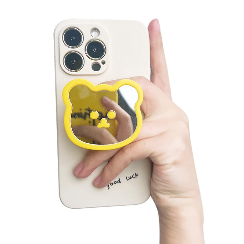 Cute Bear Mirror Magnetic Socket Grip Phone Holder For Magsafe IPhone Mac Samsung Safe Ring Finger Expanding Stand