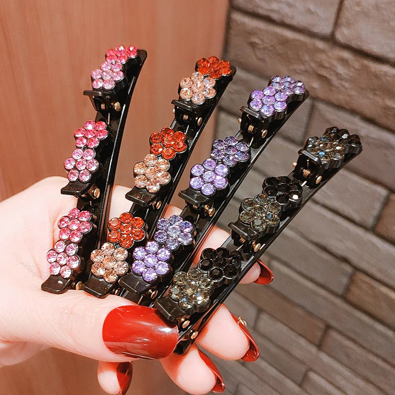 New Fashion Korean Style Acryli Crystal Flowers Hair Clips For Girl Summer Sweet Cute Bangs Side Barrettes Elastic Duckbill Clip