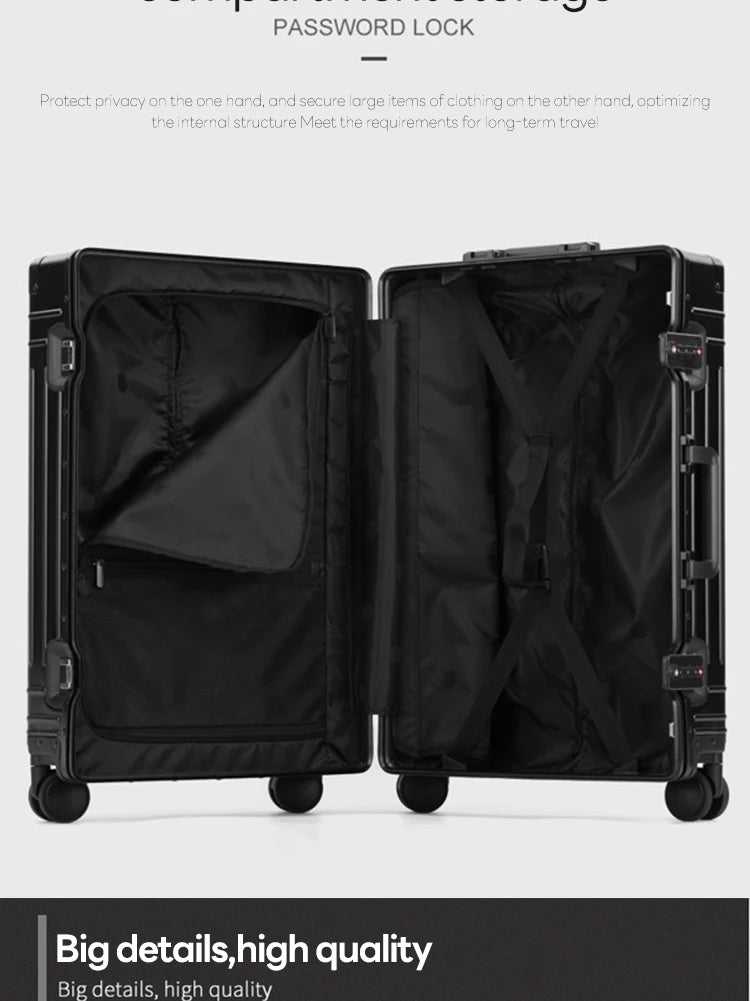 Sushimu 100% Aluminum-Magnesium Alloy Luggage | Premium Metal Carry-On & Check-In Suitcase with Spinner Wheels (20″/24″/28″)