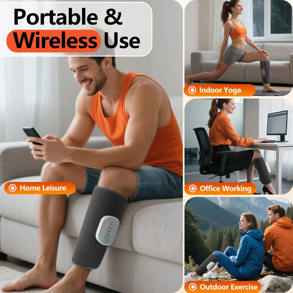 Wireless Air Pressure Calf Massager Electric 4 Mode 8 Level Airbag Compresstion Leg Heating Massage Foot Calf Muscle Relaxation